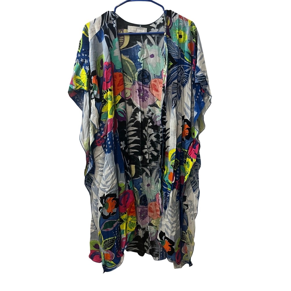 Jams World Kimono Cardigan Womens One Size Multicolor Tropical Love Floral Rayon